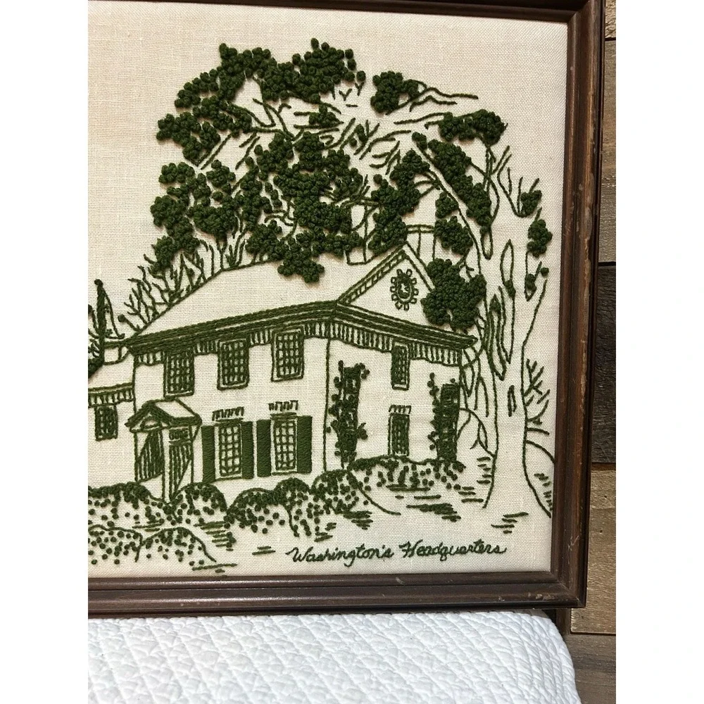 Framed Handmade George Washington Headquarters‎ Crewel Embroidery 15